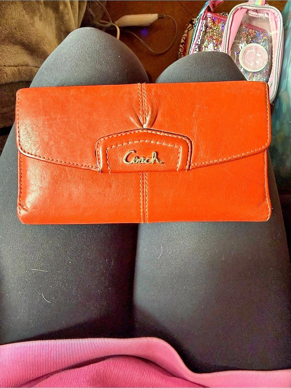 Coach Leather Organizer Wallet in Orange